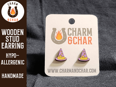 Wizard Hat Wood Stud Earrings - Halloween Fashion Earring - Stud Earring - Charm and Char